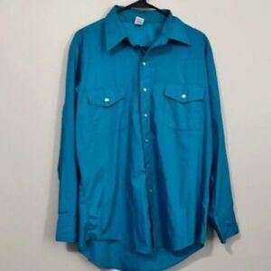 USED Men's Malco Modes Long Sleeve Buttons Down Shirt Color Blue Size 16 1/2